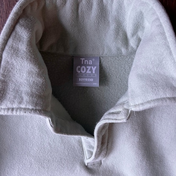 Aritzia TNA Cozy Fleece boyfriend polo sz XXS in Silver Sage - Picture 2 of 3